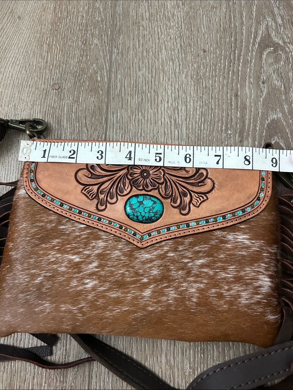 American Darling Hand Tooled Hair On Leather Crossbody Bag Purse Turquoise - Picture 7 of 8